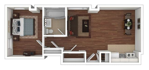 Floor plan for 1 bed, 1 bath, 575 sqft